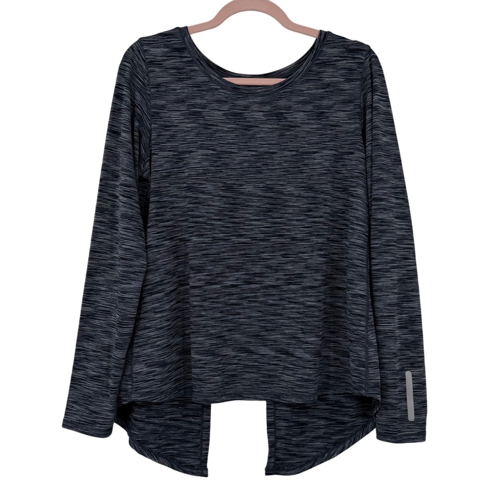 Zyia Active Performance Top Womens XL Gray Space Dye Split Back Thumbhole Shirt